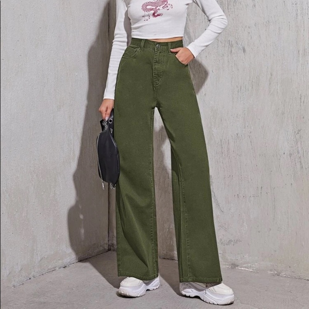 NWOT SHEIN high waist wide leg green jeans